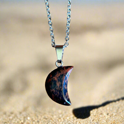 Mahogany Obsidian Moon Necklace