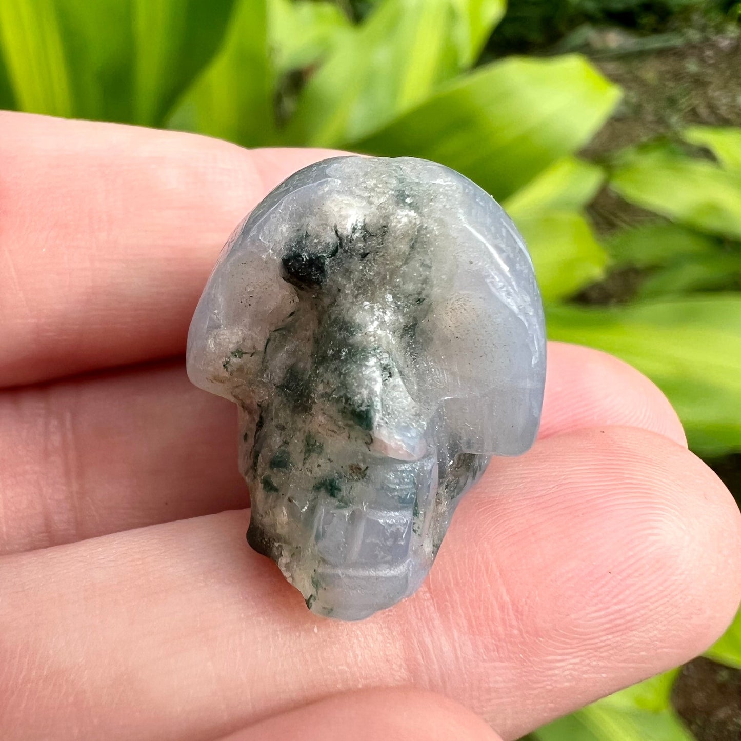 Moss Agate Blue Chalcedony Skull