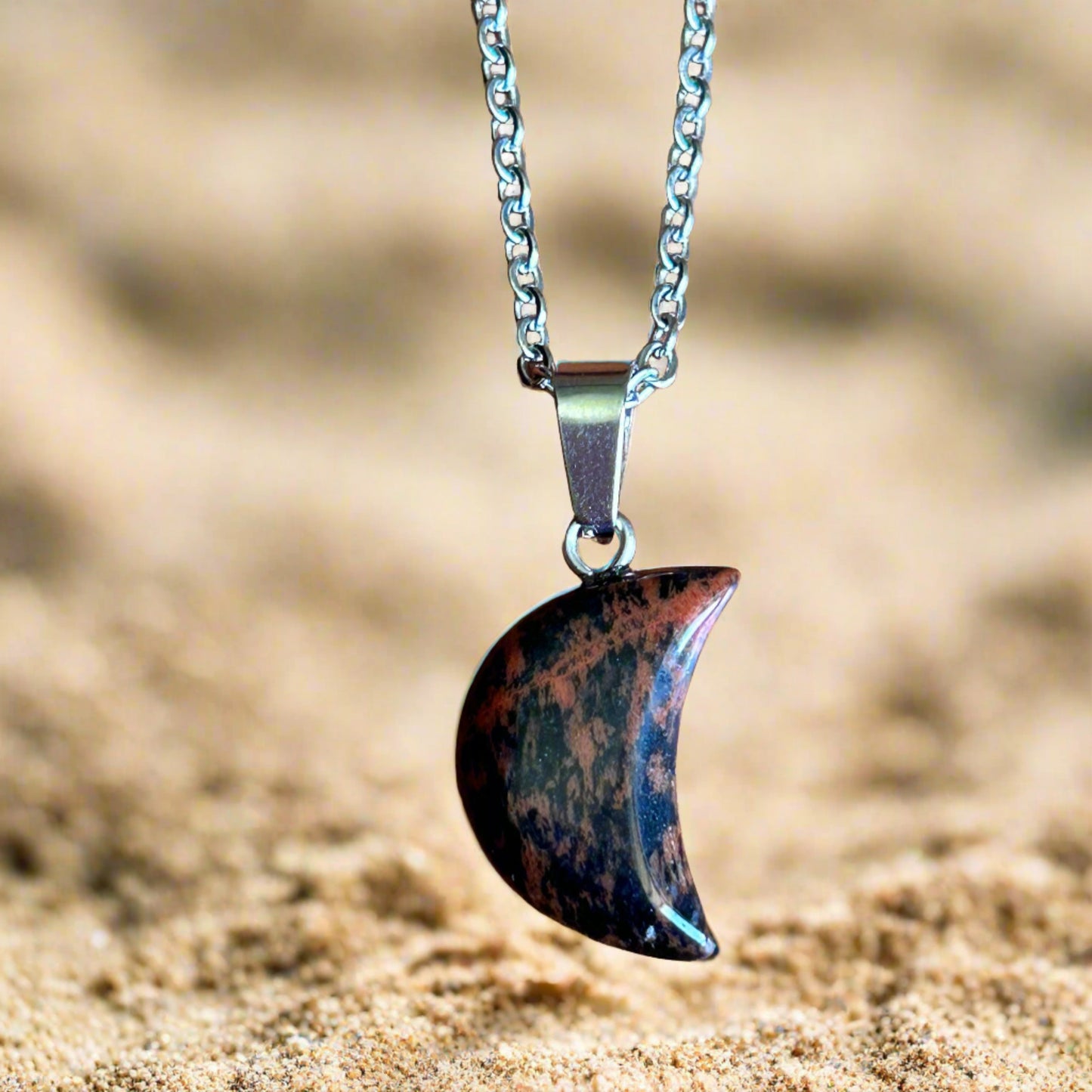 Mahogany Obsidian Moon Necklace