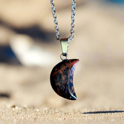 Mahogany Obsidian Moon Necklace