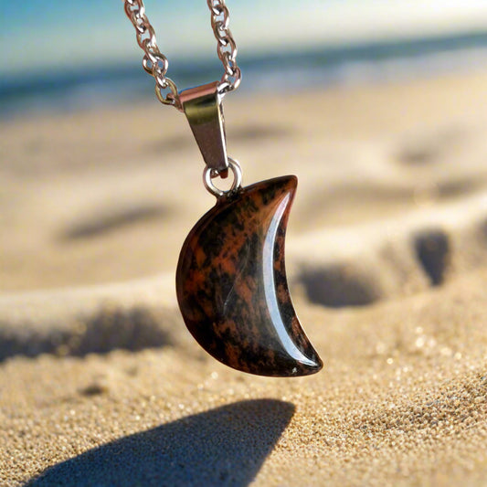 Mahogany Obsidian Moon Necklace