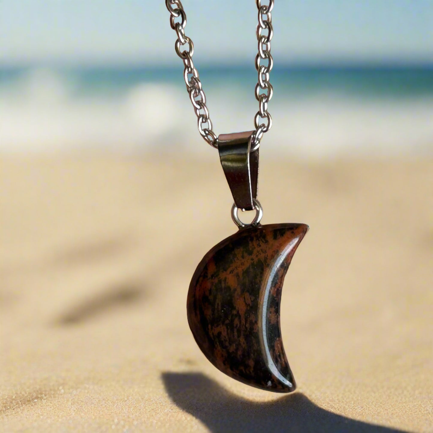 Mahogany Obsidian Moon Necklace