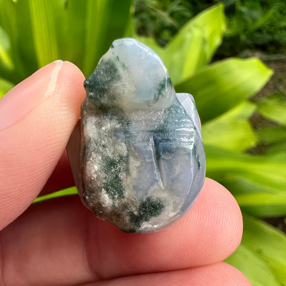 Moss Agate Blue Chalcedony Skull