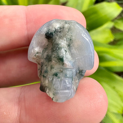 Moss Agate Blue Chalcedony Skull